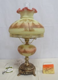Vintage Fenton Burmese Uranium Signed Lamp