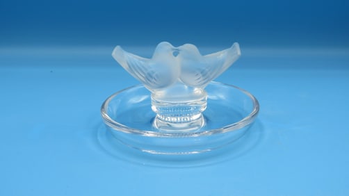 Lalique Frosted Crystal "Two Lovebirds" Ring Tray
