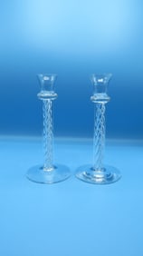 Pair Kosta Boda Air Twist Crystal Candlesticks