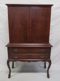 Antique Carved Walnut Blind Door Bar Cabinet