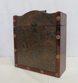 Vintage Wood & Embossed Metal Wine Storage Box