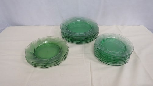 17 pc Heisey Moongleam Green Depression Plates