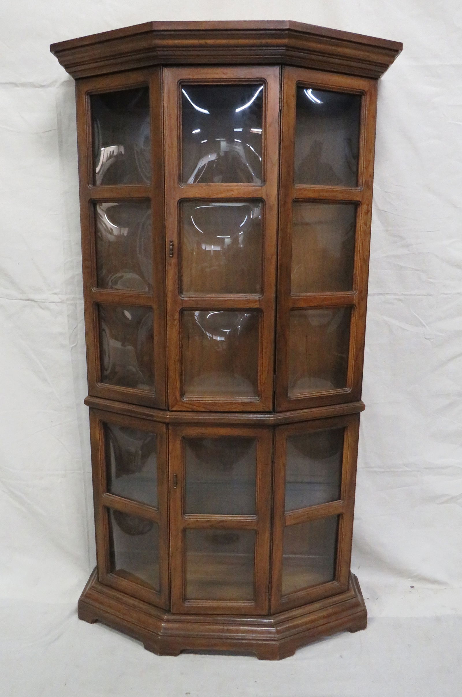 Mid Century Modern Bubble Glass Curio Cabinet: Mid Century Modern Bubble Glass Curio Cabinet in good condition, Glass Shelves, Lighted Interior, 70''H x 38''W x 16''D