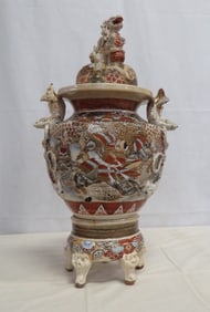 Meiji Period Satsuma Lidded Jar on Stand