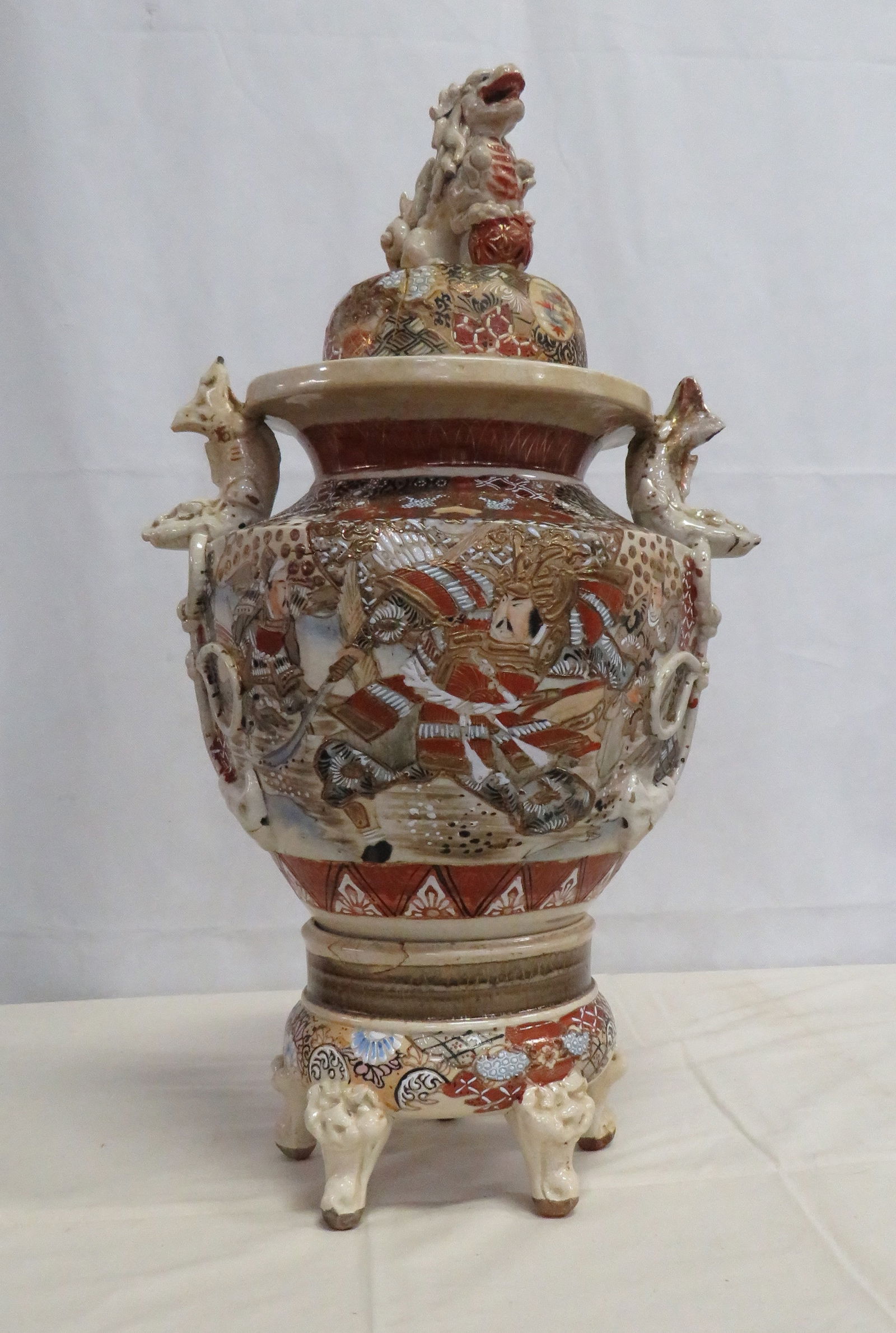 Meiji Period Satsuma Lidded Jar on Stand (1 of 7)