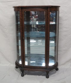 Antique Oak Round Glass Curio Cabinet