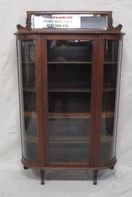 Antique Quarter Sawn Oak Round Glass Curio Cabinet