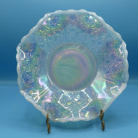 Fenton Opalescent Button & Daisy Crimped Bowl
