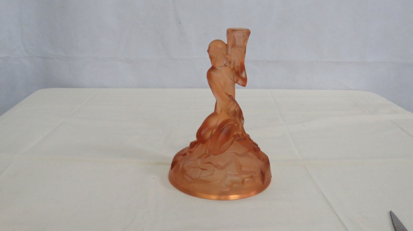 Art Deco Walther & Sohne Nude Lamp Base: Art Deco Walther & Sohne Nude Lamp Base in good condition. Could be used as a candle holder or wired for a lamp. Pink satin glass. 8"H x 5.5"D