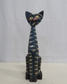 Vintage Whimsical Folk Art Wooden Cat