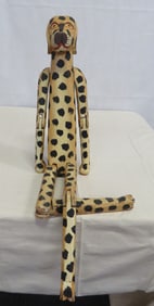 Vintage Folk Art Large Wooden Jointed Dog Figure