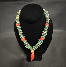 Vintage Native American Turquoise & Coral Necklace