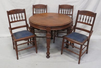 19th C. Walnut Eastlake Game Table w/ Four Chairs