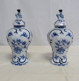 Pair of Jeanne Reed Covered Porcelain Urns