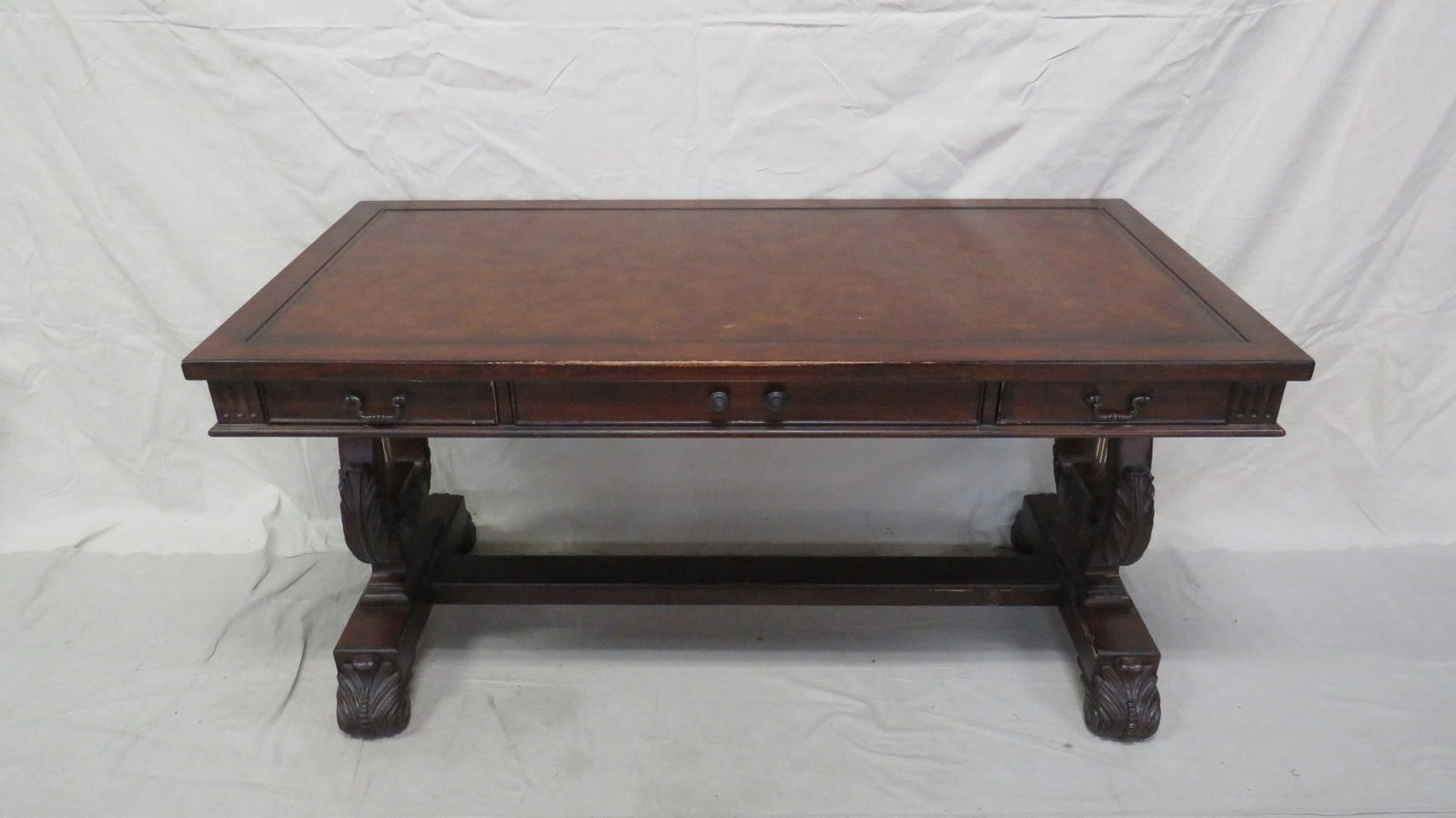 Vintage Leathertop Lyre Base Writing Desk: Vintage Leathertop Lyre Base Writing Desk in good condition, 30.5''H x 60''W x 30''D