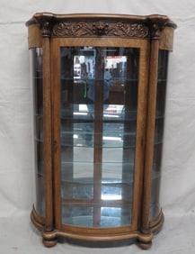 Antique Empire Round Oak Mirror Back Curio Cabinet