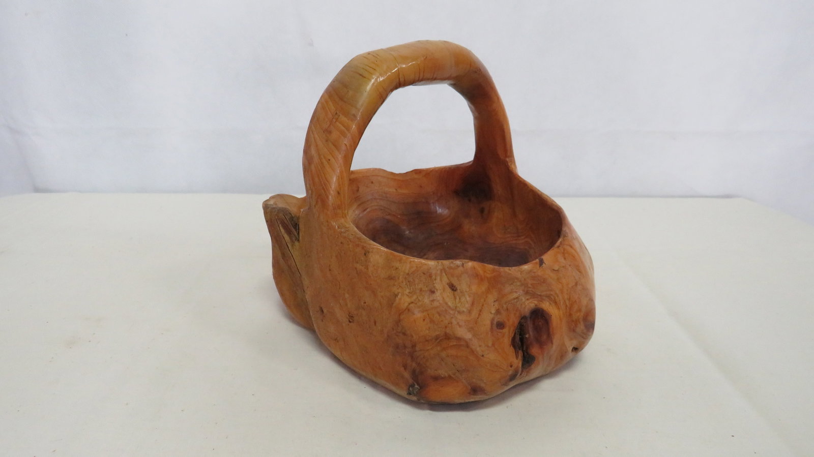 Unique Hand Carved Burl Wood Basket: Unique Hand Carved Burl Wood Basket in good condition. 7"H x 9"L x 8"W