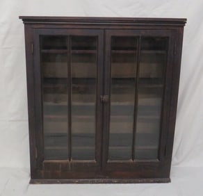 Primitive Pine Glass Door Country Store Cupboard