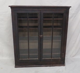 Primitive Pine Glass Door Country Store Cupboard