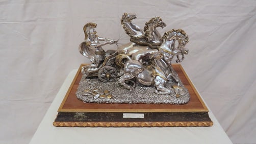 L Soprani Sterling Silver Clad Chariot Sculpture