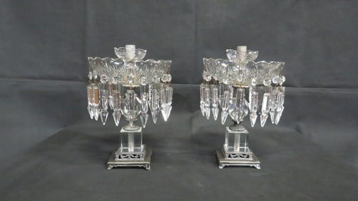 Pair Vintage Large Cut Crystal Candleholders