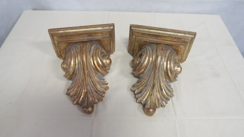 Pair Vintage Gold Leaf Scroll Wall Sconces