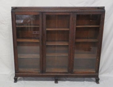 Antique Quarter Sawn Oak Triple Door Bookcase