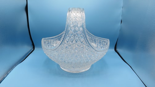 Vintage Oversized Hobstar Crystal Glass Basket