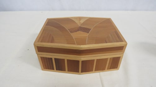 Vintage Bamboo Marquetry Wooden Box