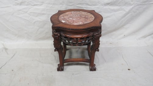 Chinoserie Carved Marble Inset Tabaret Table