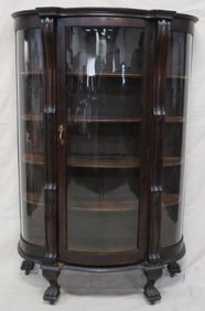 Antique Oak Round Glass China Cabinet