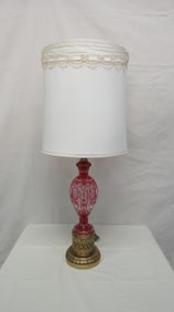 Vintage Bohemian Ruby Cut to Clear Lamp