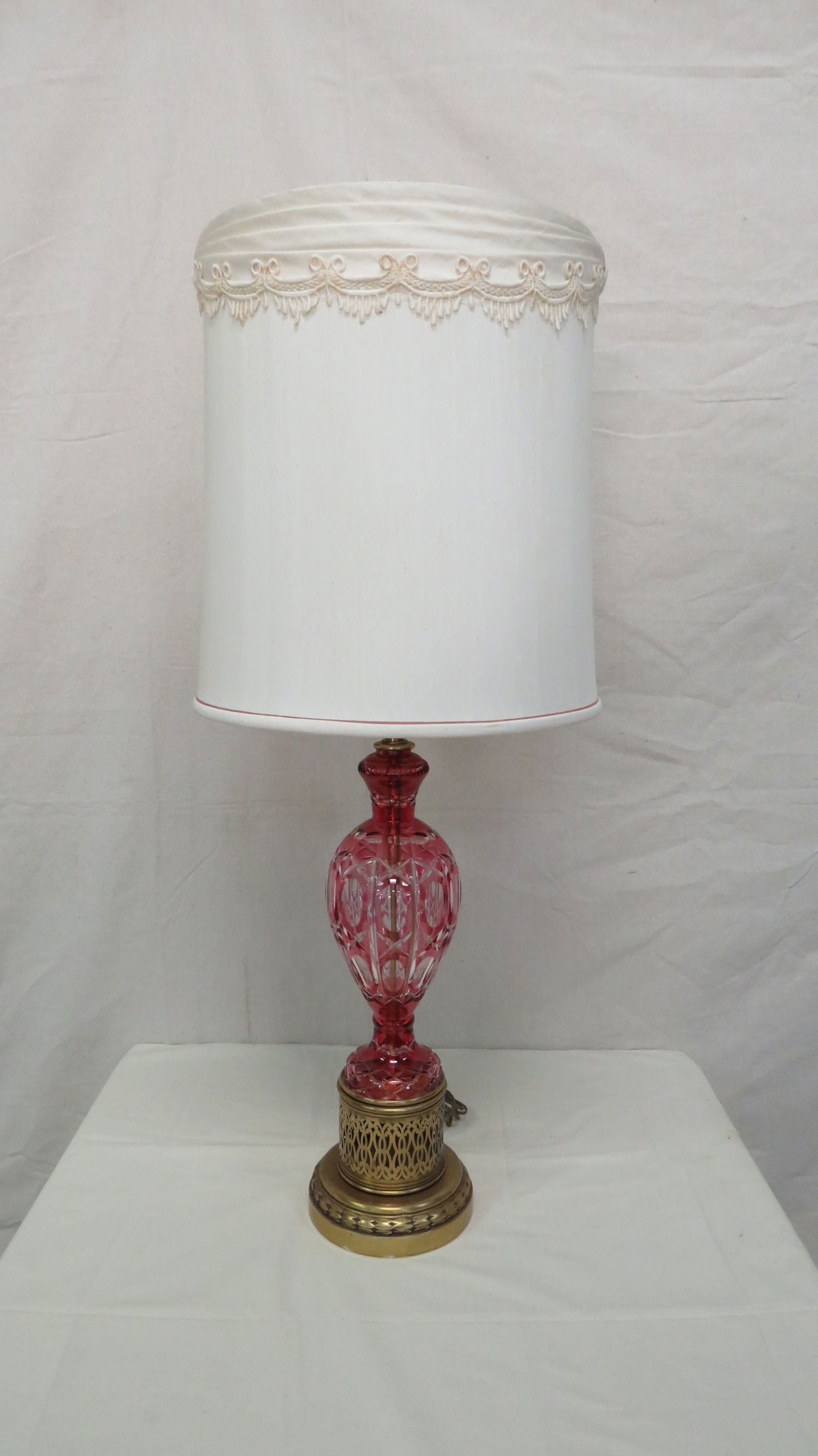 Vintage Bohemian Ruby Cut to Clear Lamp (1 of 3)