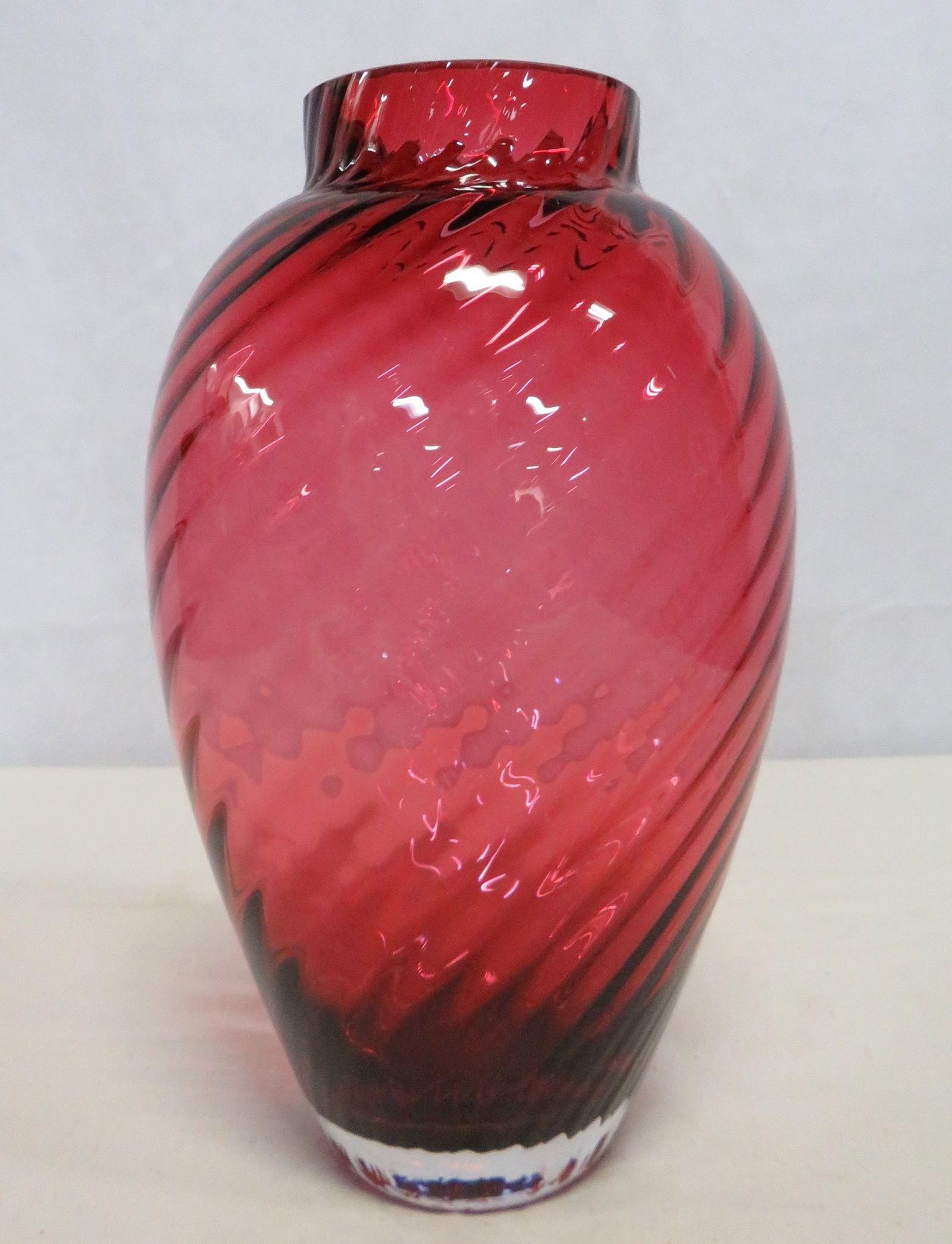 Vintage Tiffany & Co Cranberry Optic Swirl Vase (1 of 3)