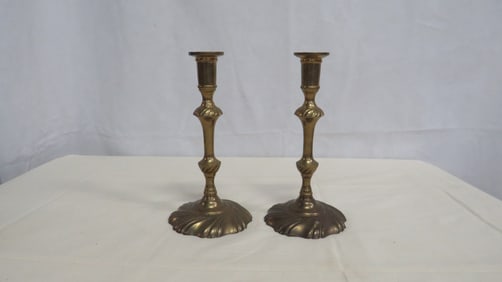 Pair Mottahedeh Brass Winterthur Candlesticks