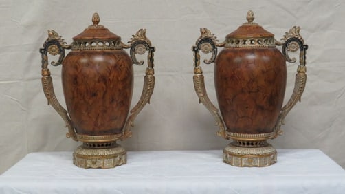 Pair John Richard Caramel & Bronzetone Urns