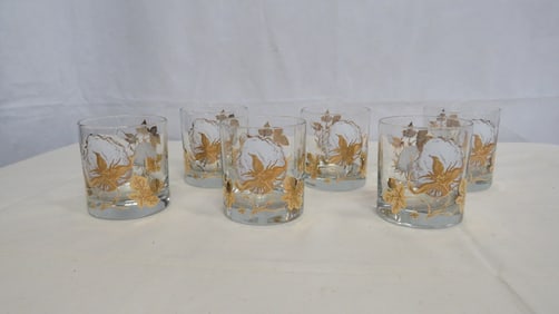 Rare MCM Culver Cotton Boll Barware Glasses