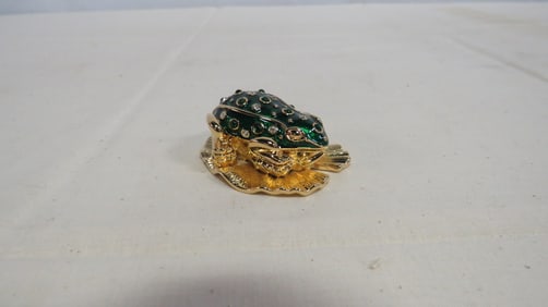 Kenneth J Lane Enamel & Rhinestone Frog Brooch