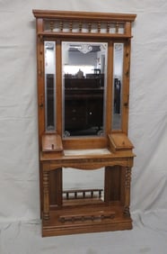 Contemporary Oak Mirror Back Hall Tree