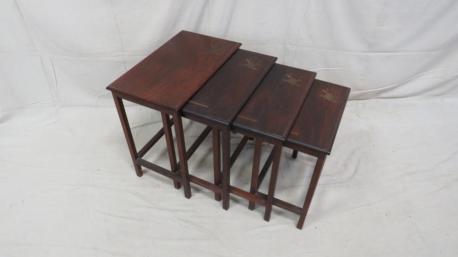 MCM Teak & Brass Marquetry Inlaid Nesting Tables (1 of 4)