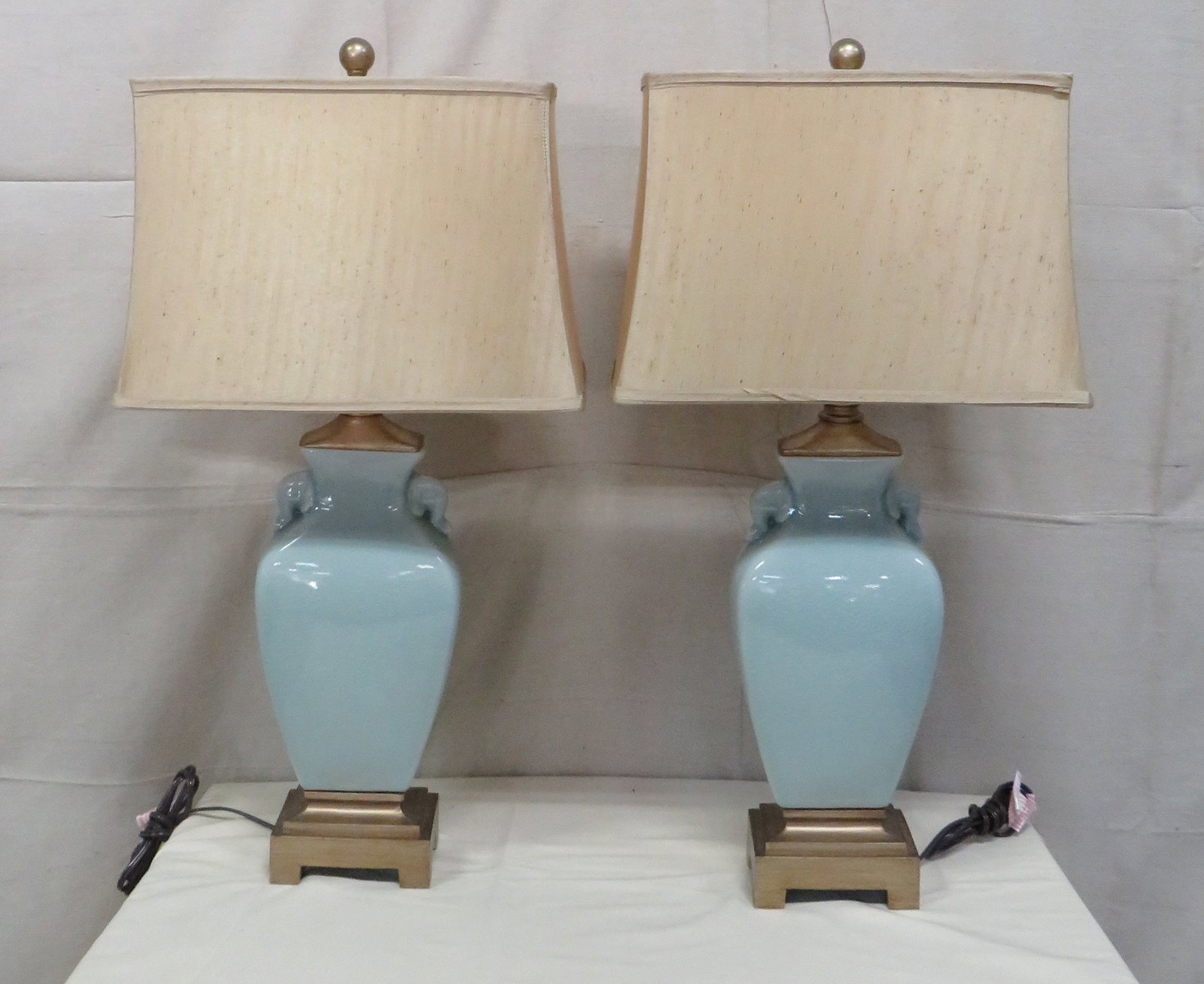 Pair of Modern Seafoam Porcelain Table Lamps (1 of 4)