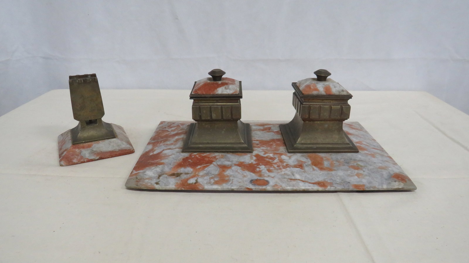 Antique French Marble Inkwell Desk Set c1900 (1 of 6)