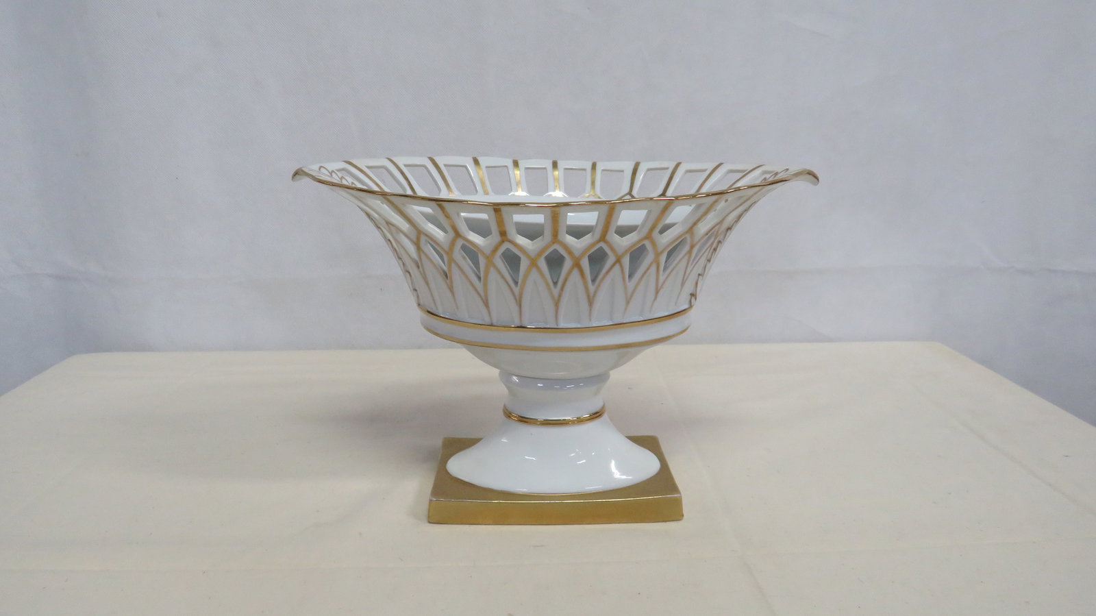 Vintage Gold Gilt Porcelain Reticulated Basket (1 of 5)
