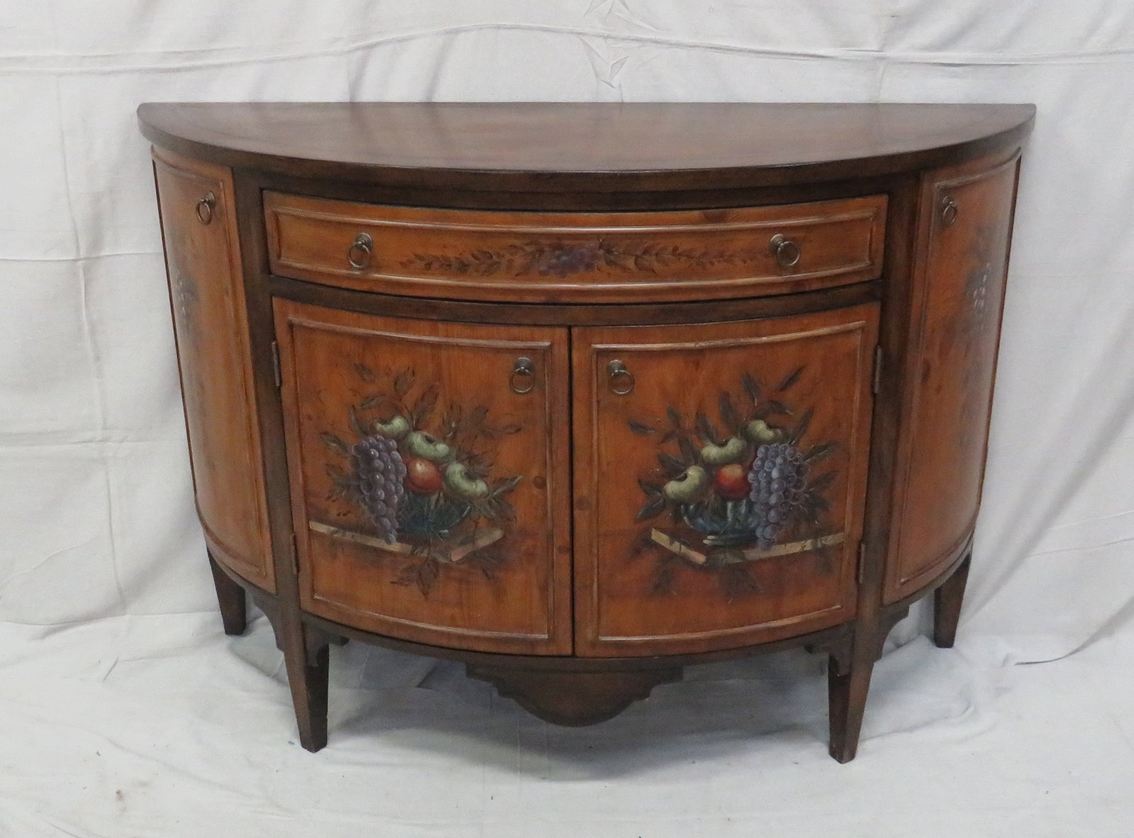 Vintage Hand Painted Adams Style Demilune: Vintage Hand Painted Adams Style Demilune in good condition, 38''H x 56''W x 21.5''D