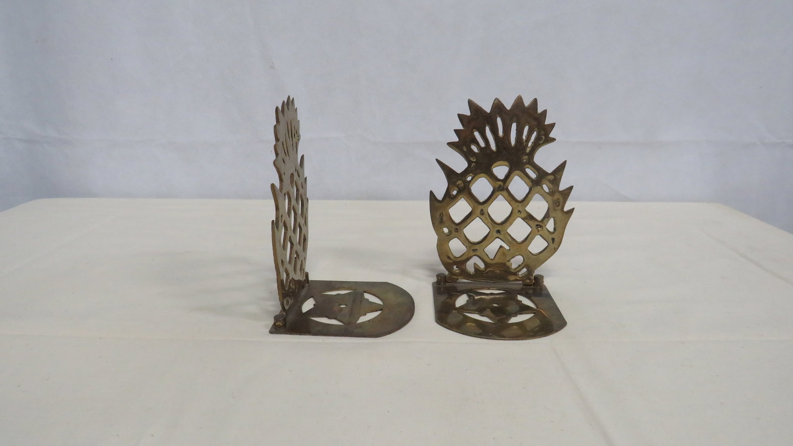 Vintage Pair Solid Brass Pineapple Bookends - 2