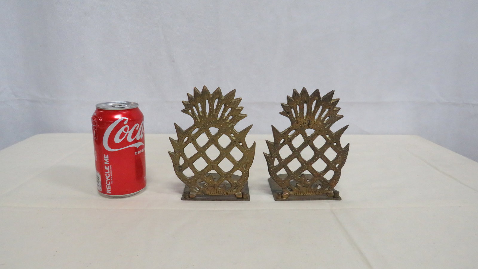 Vintage Pair Solid Brass Pineapple Bookends - 3