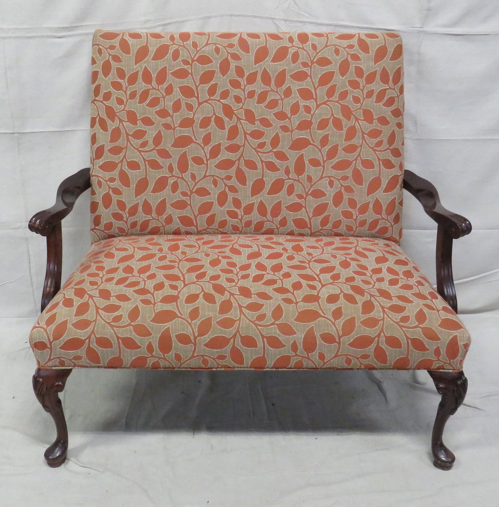 Vintage High Back Queen Anne Settee: Vintage High Back Queen Anne Settee in good condition, 41''H x 43''W x 30''D