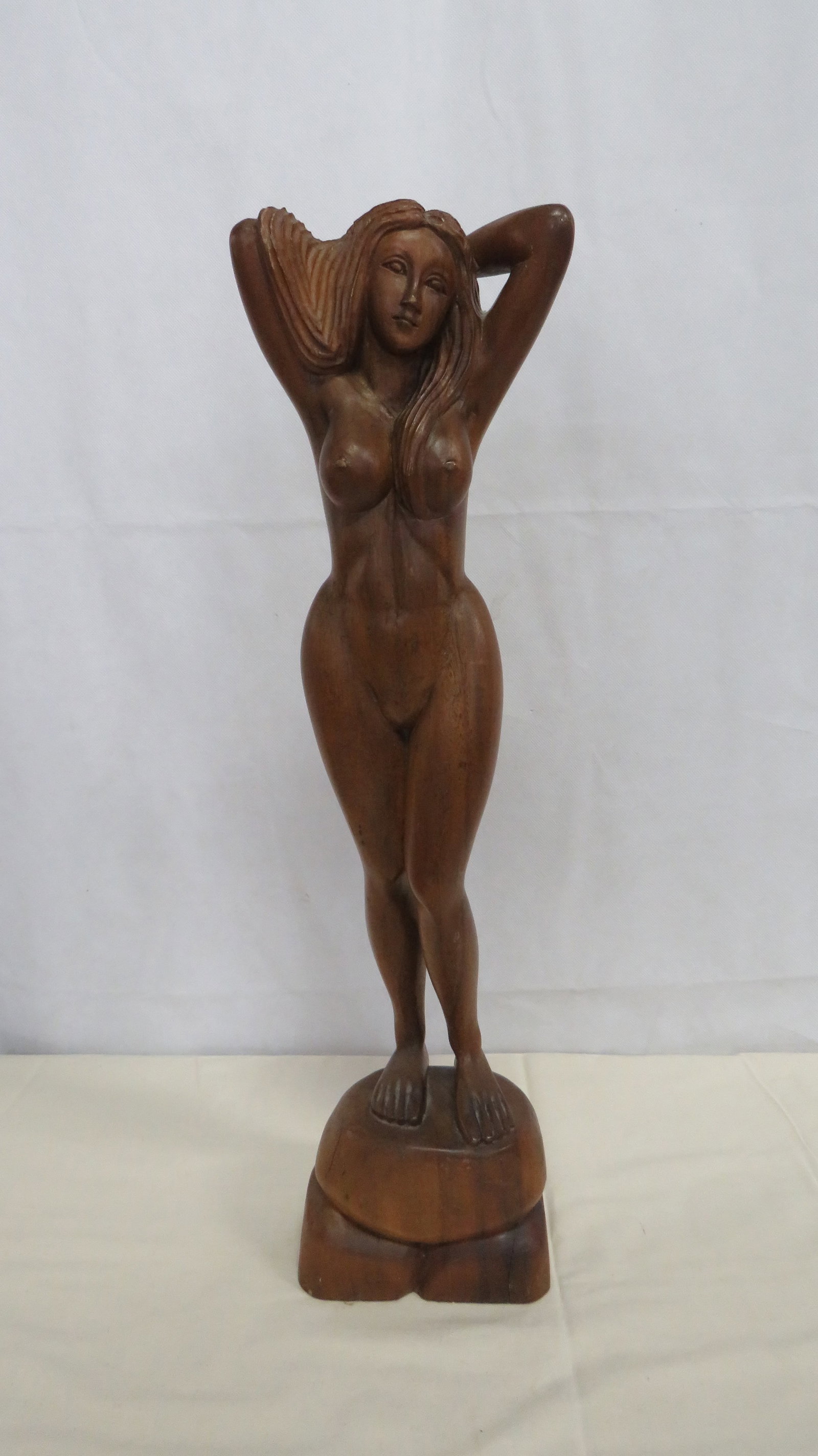 Vintage Carved Wooden Nude Statue: Vintage Carved Wooden Nude Statue in good condition, 25"H x 6"L x 4"W