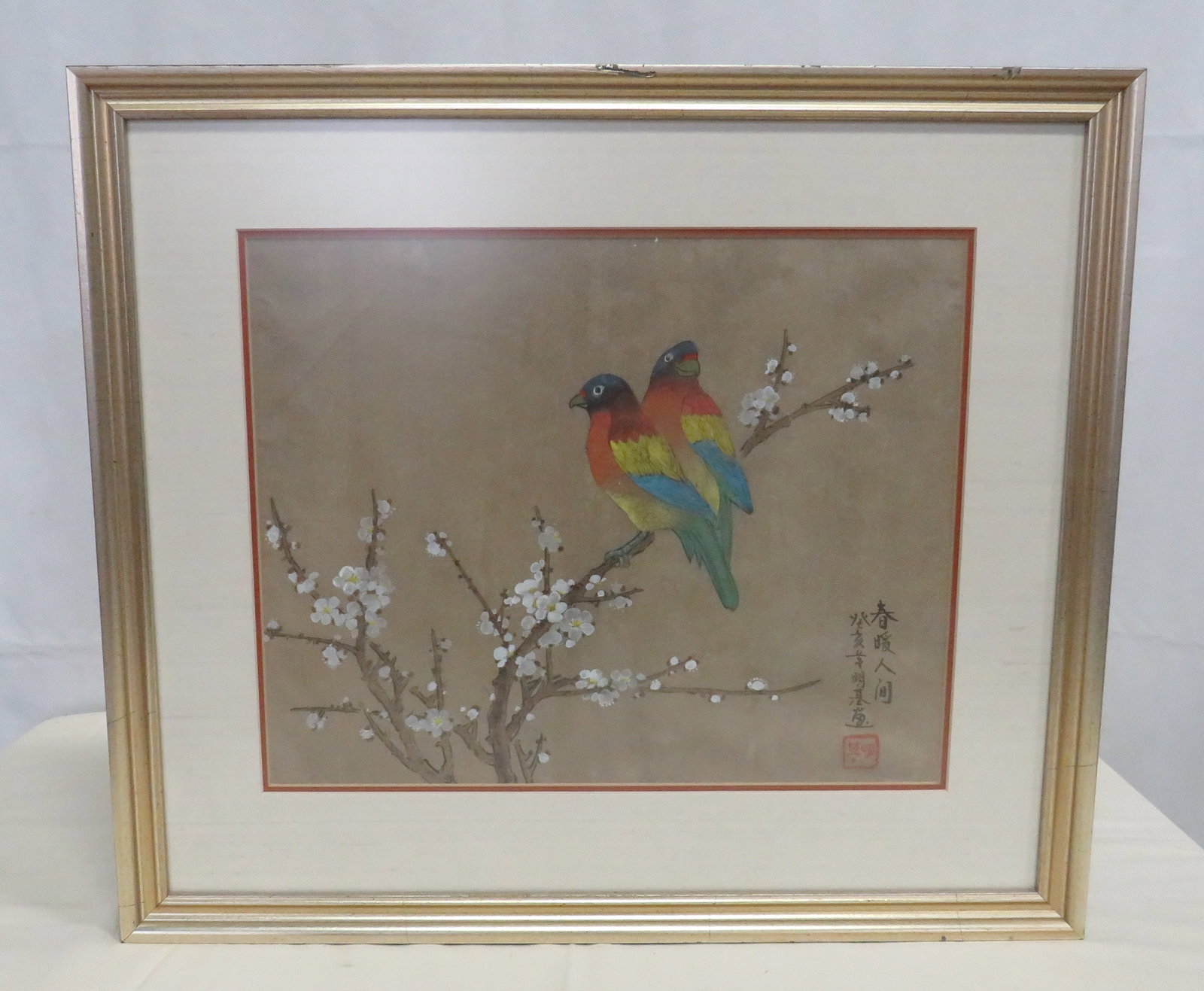 Chinese Birds & Plum Blossom Silk Painting (1 of 5)