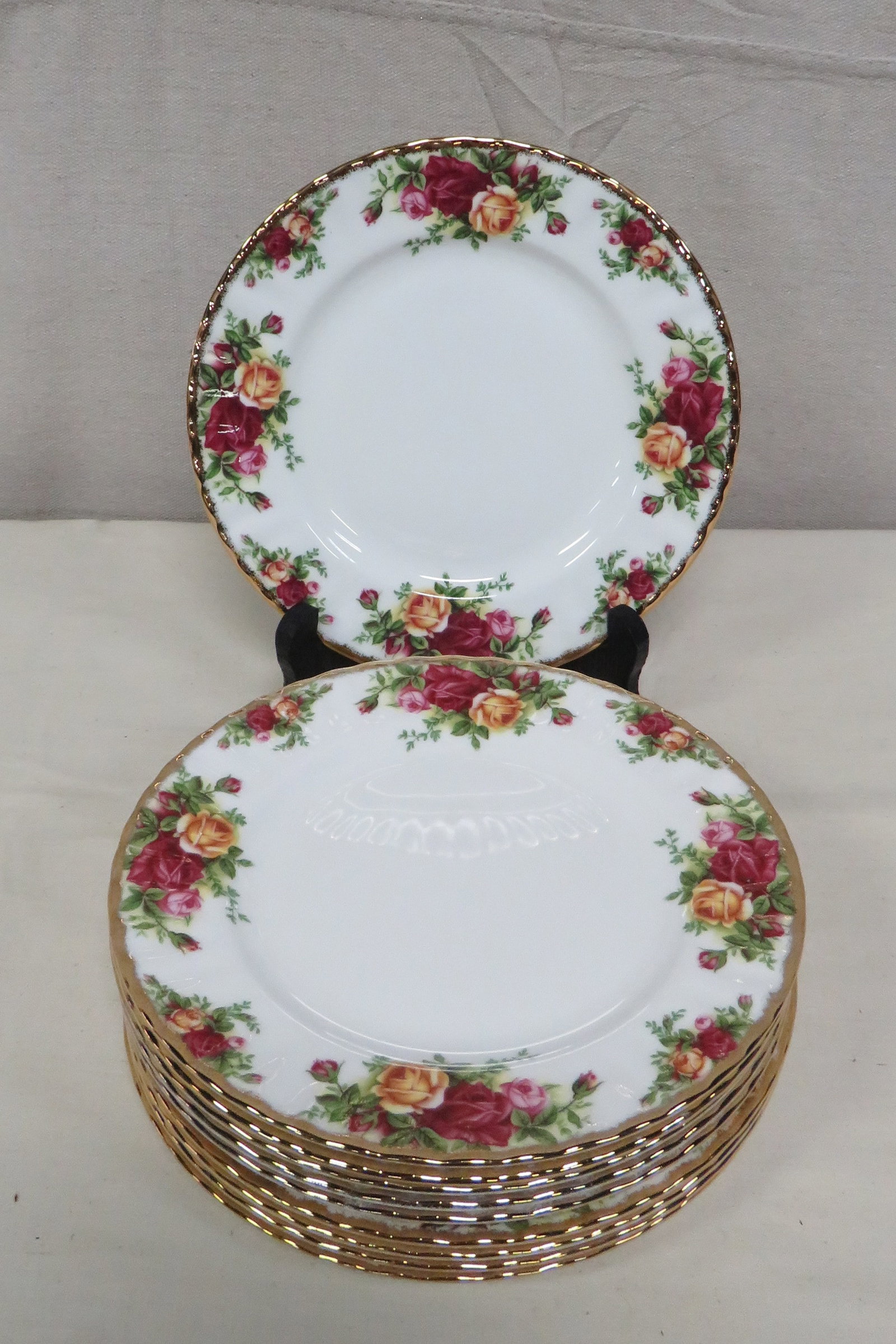 10 Royal Albert Old Country Roses Salad Plates: 10 Royal Albert "Old Country Roses" Salad Plates. Most unused with labels. 8 1/8" diameter. See other listings for additional matching items in this pattern. Good condition.